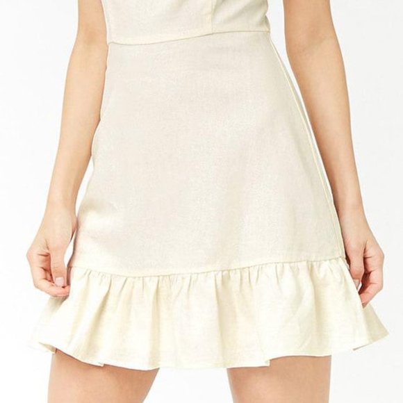 NEW Cream Ivory Ruffle Linen Blend Cute Mini Dress - Picture 4 of 7